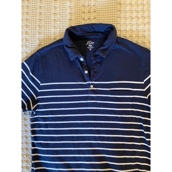 J. Crew Mens Polo Shirt Navy White Striped Short Sleeve Size Medium J.Crew - Picture 9 of 10